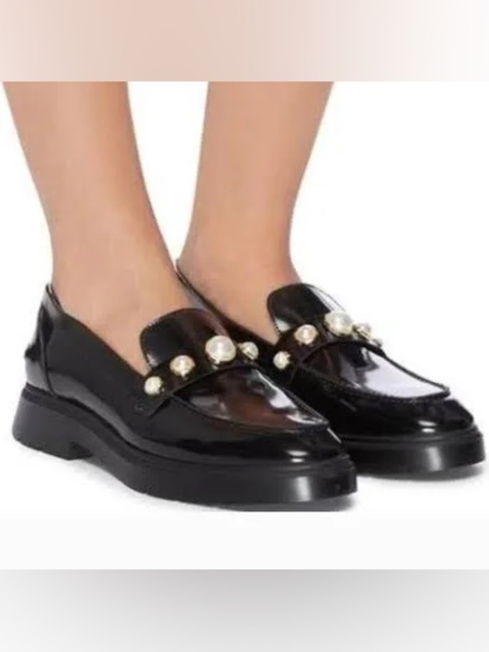 Black Loafers with Pearl Detailing